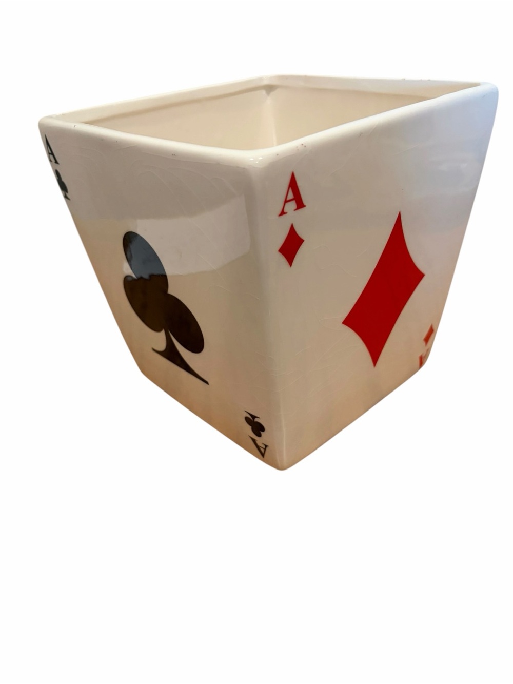 Vintage playing card gambling square Ceramic Planter Vase White black red poker